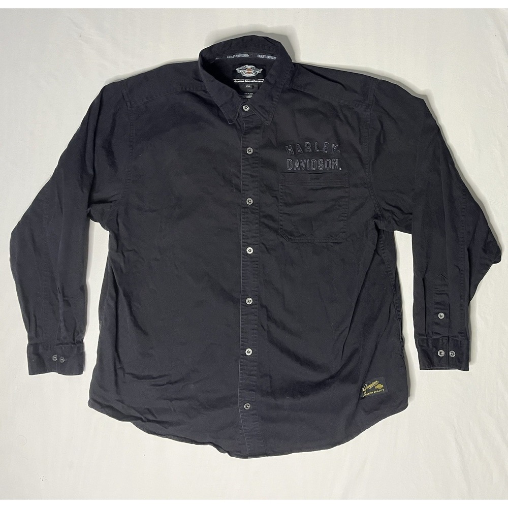 Harley Davidson Long Sleeve Shirt Men's Size 2XL Black Embroidered Button Up